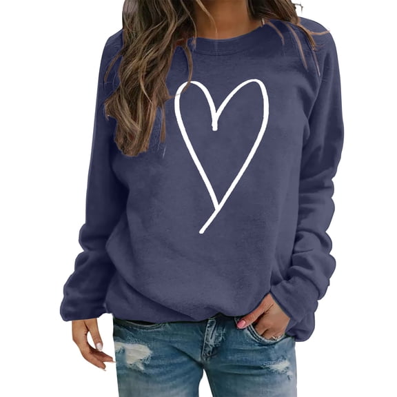 Clothing 2025 Yajing Oversized Sweatshirt for Women Sweatshirt for Women Valentine's Day Crewneck Pullover Shirts Heart Sweatshirts Graphic Lover Gift Mother鈥橲 Day M Blue
