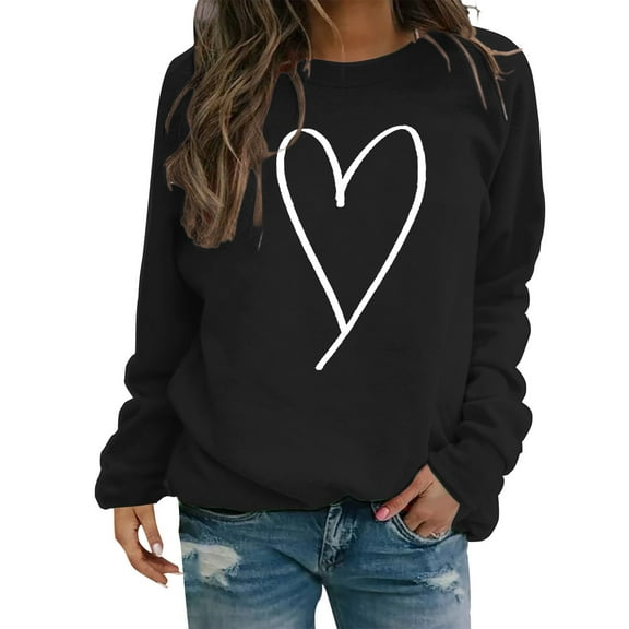 Clothing 2025 Yajing Oversized Sweatshirt for Women Sweatshirt for Women Valentine's Day Crewneck Pullover Shirts Heart Sweatshirts Graphic Lover Gift Mother鈥橲 Day L Black