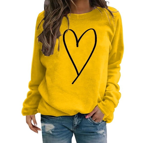 Clothing 2025 Yajing Oversized Sweatshirt for Women Sweatshirt for Women Valentine's Day Crewneck Pullover Shirts Heart Sweatshirts Graphic Lover Gift Mother鈥橲 Day M Yellow