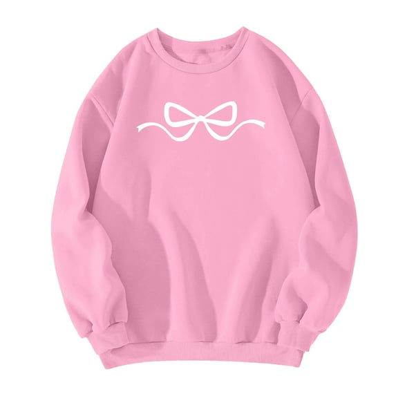 Clearance! Yajing Oversized Sweatshirt for Women Crewneck Sweatshirts Women Bow Print Sweatshirt Clean Girl Aesthetic Shirt Crewneck Pullover L Pink