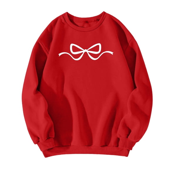Clothing! Yajing Oversized Sweatshirt for Women Crewneck Sweatshirts Women Bow Print Sweatshirt Clean Girl Aesthetic Shirt Crewneck Pullover M Red