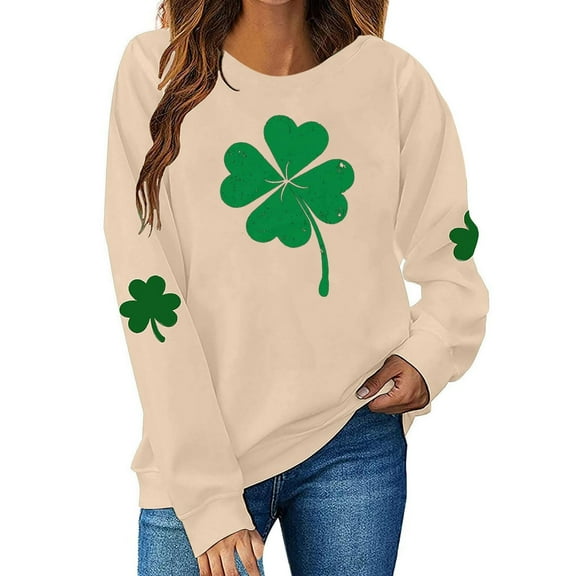 Clothing 2025 Yajing Oversized Sweatshirt for Women Crewneck Sweatshirts Women St. Pa Trick's Day Sh Amrock Casual Sweatshirt L Beige