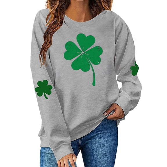 Clothing 2025 Yajing Oversized Sweatshirt for Women Crewneck Sweatshirts Women St. Pa Trick's Day Sh Amrock Casual Sweatshirt L Gray