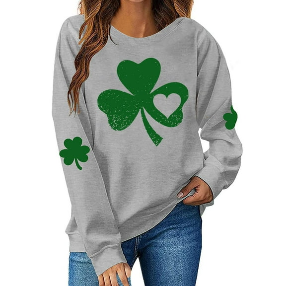 Clothing! Yajing Oversized Sweatshirt for Women Crewneck Sweatshirts Women St. Pa Trick's Day Sh Amrock Casual Sweatshirt Xl Gray