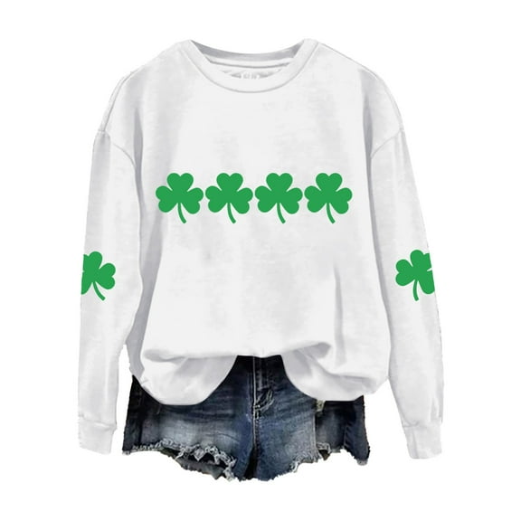 Clothing! Yajing Oversized Sweatshirt for Women Sweatshirt for Women Women's St Pa Trick's Day Print Sweatshirt L White