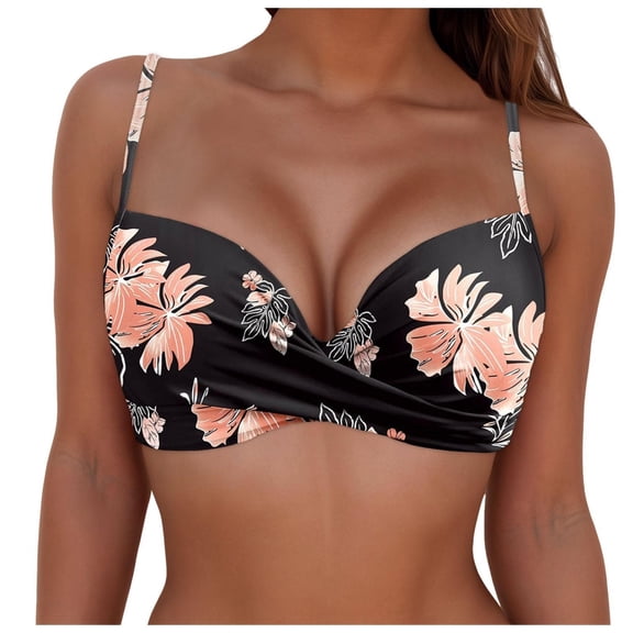 Clearance! Yajing Plus Size Tankini L Beige Women's Top Swimsuit with Breast Pad Without Brackets Multicolor Split for Slimming Bikini