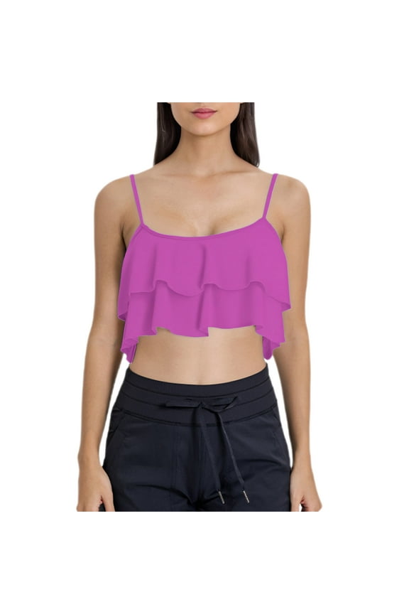 Clothing 2025 Yajing Plus Size Tankini L Pink Ruffled Bikini Top Swim Top Falbala Swimsuit Top for Women Bathing Suit Top