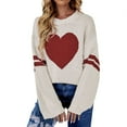thumbnail image 1 of Clearance! Yajing Pullover Sweaters for Women Womens Pullover Sweaters Heart Print Sweater for Long Sleeve Crewneck Valentine's Day Knitted Pullover Love Tops L Beige, 1 of 5