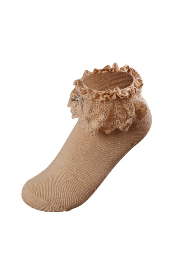 Clearance! Yajing Wool Socks for Women Brown One Size 1 Pair Women Ankle Socks Lace Ruffle Frilly Comfortable Cute Cotton Socks Ladies Girl Lace Socks