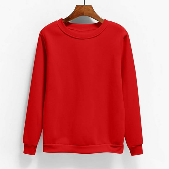 Clothing 2025 Yajing Sweatshirt for Women Pullover Plain Versatile Without Hood Basic Tops Casual Crew Neck Jumper Shirt Tops for Oversized Sweatshirt for Women Red M