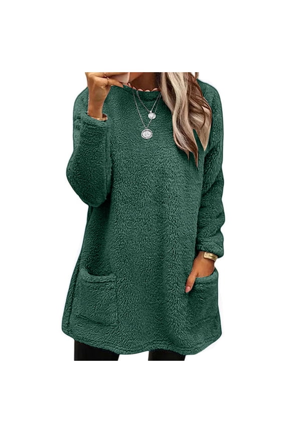 Clothing 2025 Yajing Sweatshirt for Women Womens Winter Coat Loose Wool Jacket Long Sleeved Jumper with Pockets Oversized Sweatshirt for Women Green M