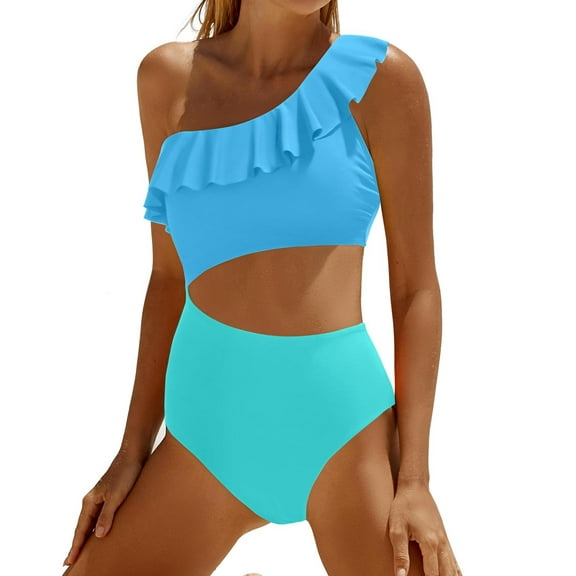 Yajing One Piece Swimsuit Women Women Cutout Swimsuits One Shoulder Ruffle Cut Out Bathing Suit Swimwear Monokini 2025 Blue Xxl