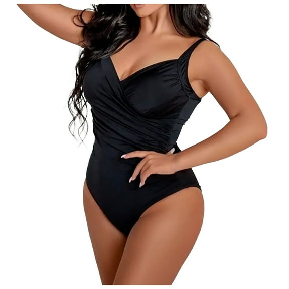 Clothing 2025 Yajing Tankini Swimsuits for Women L Black Solid Color V Neck High Waisted with Top and Top Straps