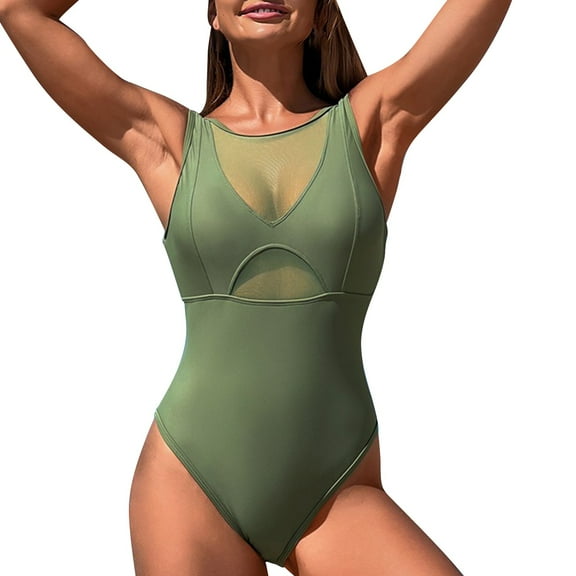 Clothing 2025 Yajing Tankini Swimsuits for Women L Green Trendy Swimsuit for Women Deep V Neck Patchwork Monokini Comfy Breathable Bathing Suits