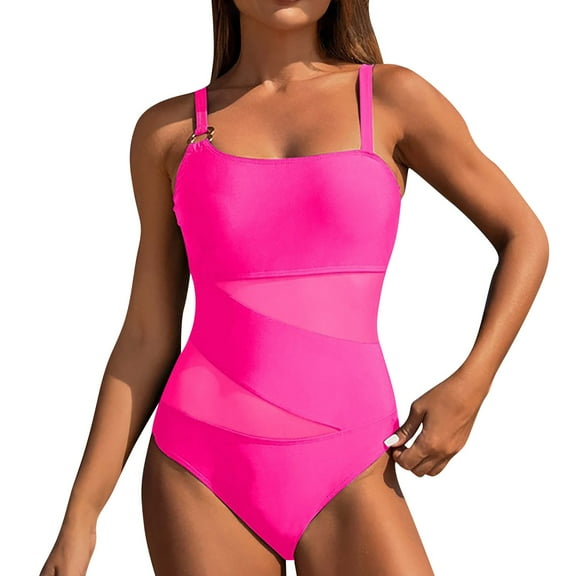 Clothing 2025 Yajing Tankini Swimsuits for Women M Pink Trendy Swimsuit for Women Deep V Neck Patchwork Monokini Comfy Breathable Bathing Suits