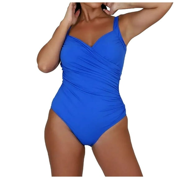 Clothing 2025 Yajing Tankini Swimsuits for Women S Blue Solid Color V Neck High Waisted with Top and Top Straps