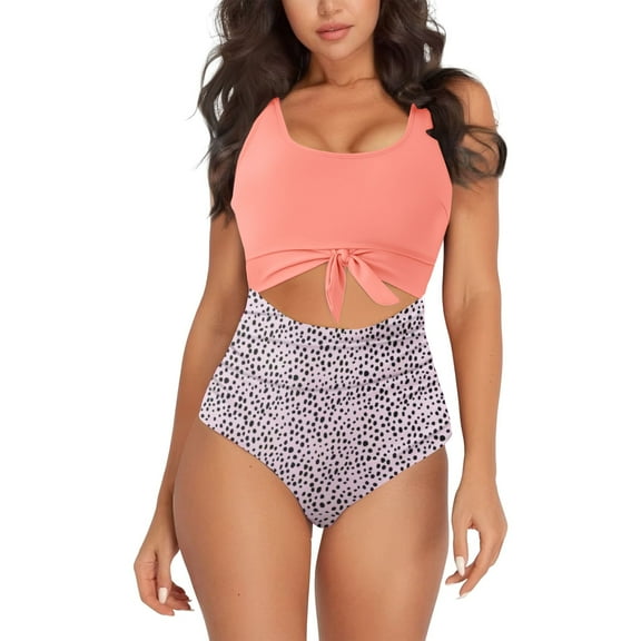 Clearance! Yajing Tankini Swimsuits for Women S Pink Women's Swimsuit with Chest Pad Without Bracket Cutout Patchwork Color Contrast Strap Cover