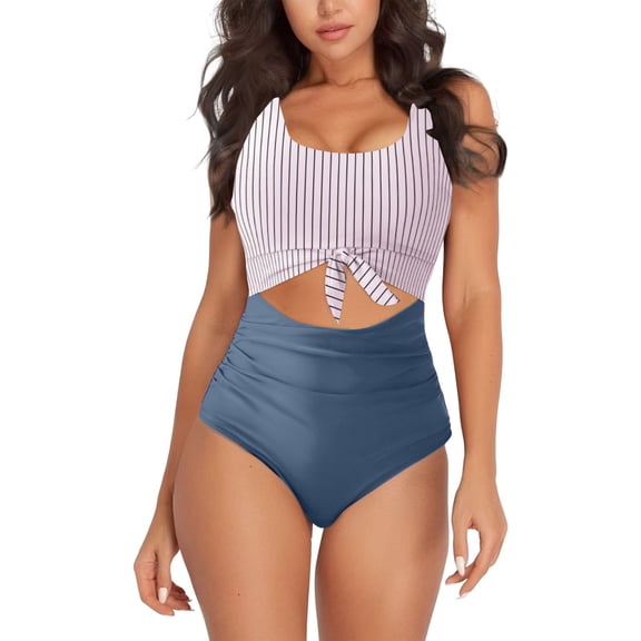 Clearance! Yajing Tankini Swimsuits for Women Xl Blue Women's Swimsuit with Chest Pad Without Bracket Cutout Patchwork Color Contrast Strap Cover