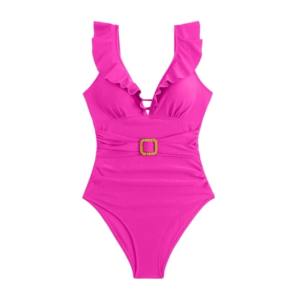 Yajing Womens Holidays Summer V Neck Solid Casual Swimsuit Bikini Pink Xxl Tummy Control Swimsuits for Women