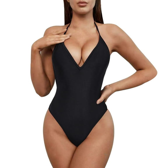 Yajing One Piece Swimsuit Women Women's Swimsuit Tight Solid Color Backless Swimsuit Black S