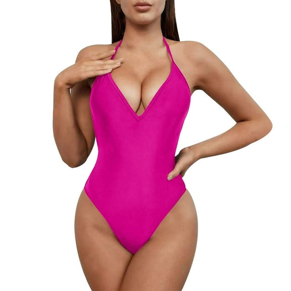 Yajing One Piece Swimsuit Women Women's Swimsuit Tight Solid Color Backless Swimsuit Pink Xl