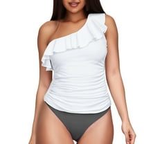 Clothing! Yajing Women's One-Piece Swimsuits Two Piece Swimsuits One Shoulder Tankini Tummy Bathing Suits Ruffle Swimwear S White