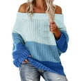 thumbnail image 1 of Clearance! Yajing Women's Pullover Sweaters Womens Oversized Sweater Color Block Off The Shoulder Pullover Knit Chunky Striped Tops L Blue, 1 of 4