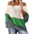 thumbnail image 1 of Clearance! Yajing Women's Pullover Sweaters Womens Oversized Sweater Color Block Off The Shoulder Pullover Knit Chunky Striped Tops L Green, 1 of 4