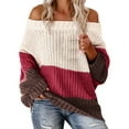 thumbnail image 1 of Clearance! Yajing Women's Pullover Sweaters Womens Oversized Sweater Color Block Off The Shoulder Pullover Knit Chunky Striped Tops S Red, 1 of 4