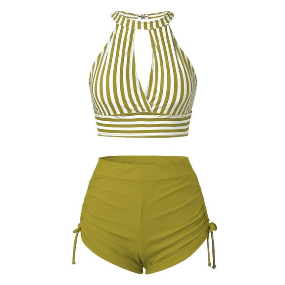 Clearance! Yajing Womens Bikinis Bikinis Sets for Women Solid Color Striped Two Piece Bikini Swimsuit Women Tight L Gold