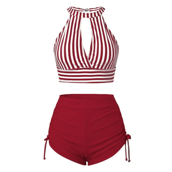 Clearance! Yajing Womens Bikinis Bikinis Sets for Women Solid Color Striped Two Piece Bikini Swimsuit Women Tight Xxl Red