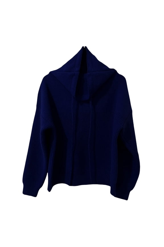 Clearance! Yajing Womens Pullover Sweaters Pullover Sweaters for Women European and American Solid Color One Word Shoulder Exposed Shoulder Hood Jacket Sweater One Size Blue