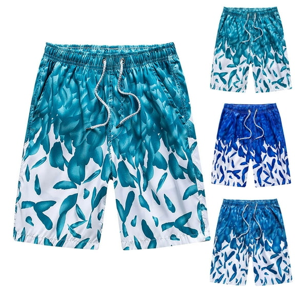 Yieetim Blue Beach Shorts for Men, Summer Elastic Waist Swim Short Trunks with Printed, Comfortable Quickly Dry Bathing Suits for Men Swim Shorts Swimwear with Pockets