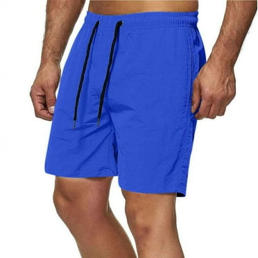 Clearance Yieetim Blue Mens Swim Trunks, Summer Solid Color Striped with Pockets Elastic Waist Beach Shorts, Lightweight Comfortable Fits Quickly Dry Swim Shorts