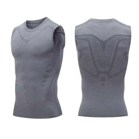 Yieetim Gray Muscle Shirts for Men, Compression Shirt Quickly Dry Sleeveles Shaping Vests, Summer Cool Body Shaper Tank Top Shaping Sleeveless Shirt, Gym Athletic Workout Tank Top