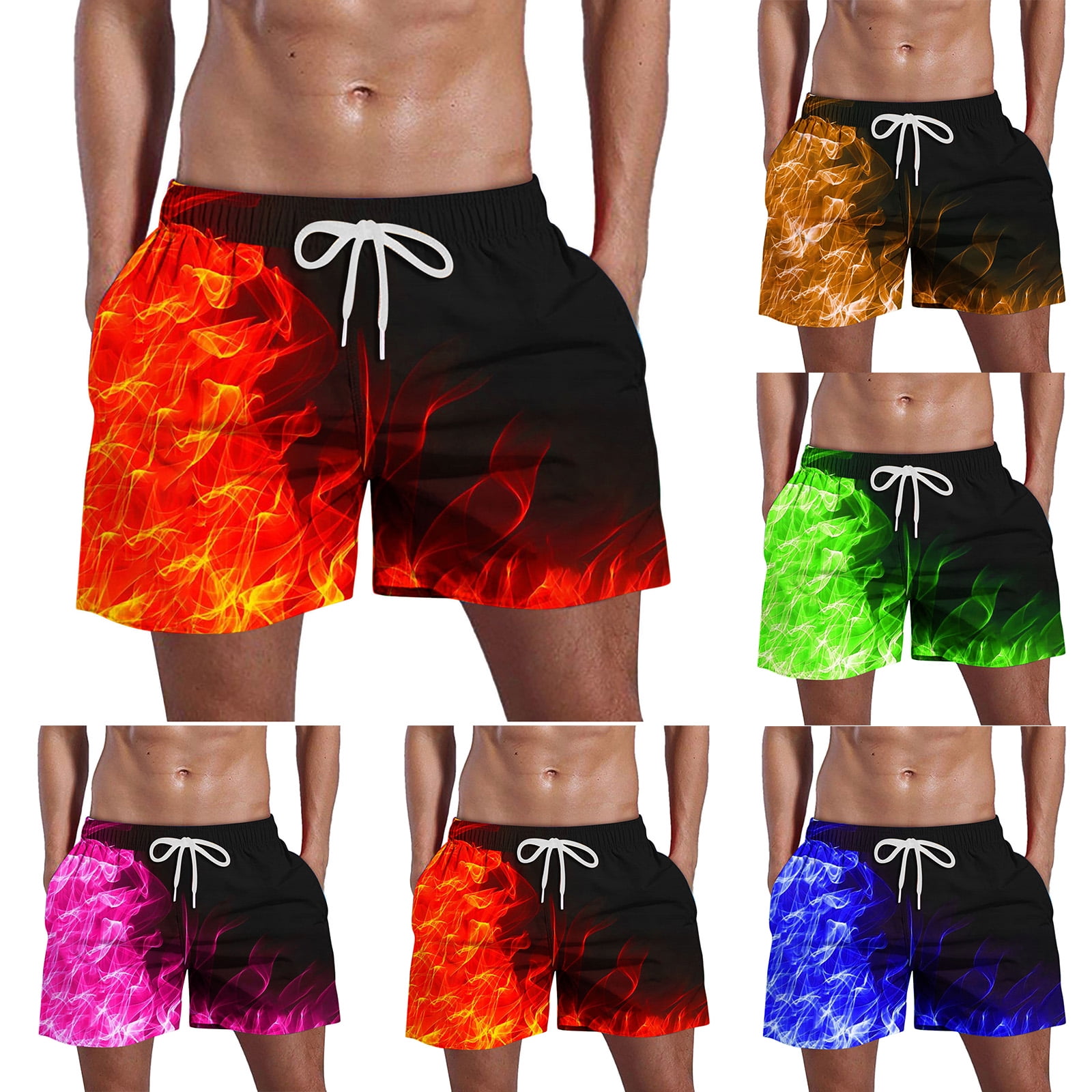 Yieetim Green Beach Shorts for Men, Summer Elastic Waist Swim Short ...
