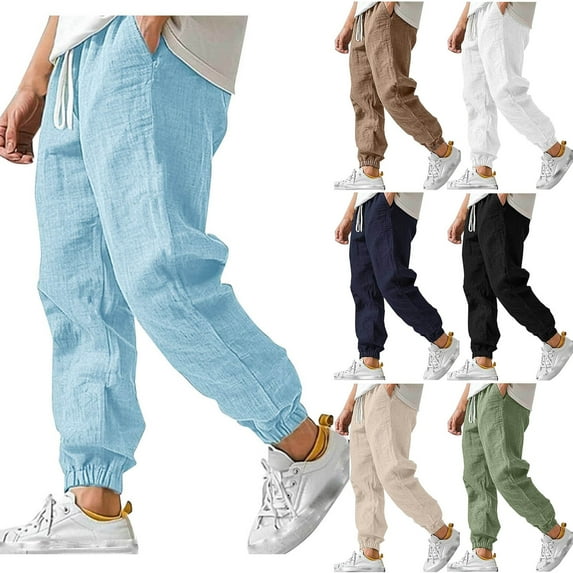 Clearance Yieetim Green Sweatpants for Men Casual Solid Color Cotton Line Jogger Sports Pants Relaxed Fitss Breathable Workwear Ankle-Bind Trousers Mens Long Pants with Pockets XL