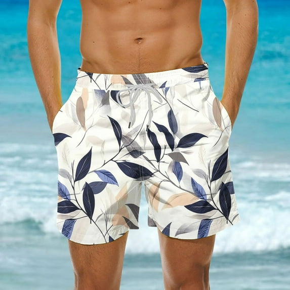 Yieetim Multicolor Mens Swim Trunks, Summer Striped Hawaiian Printed with Pockets Elastic Waist Drawstring Beach Shorts, Lightweight Comfortable Fits Quickly Dry Swim Shorts