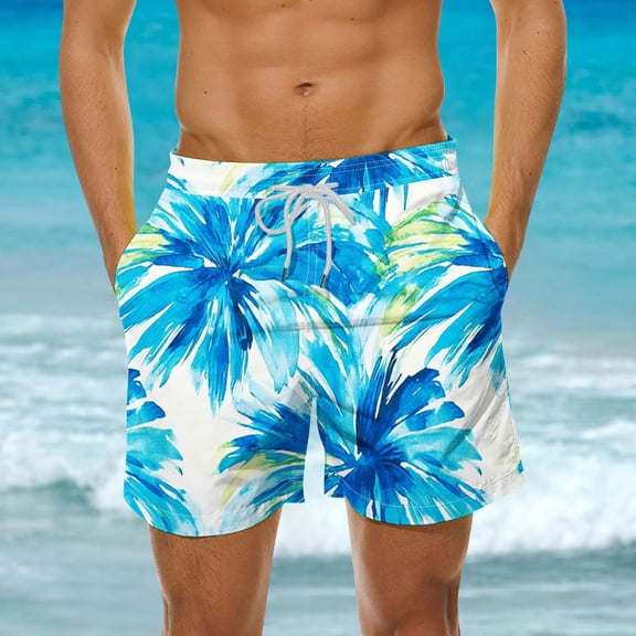 Yieetim Multicolor Swimming Trunks for Men, Summer Striped Hawaiian Printed with Pockets Elastic Waist Drawstring Beach Shorts, Lightweight Comfortable Fits Quickly Dry Swim Shorts