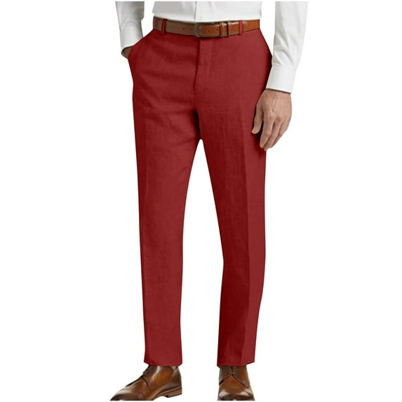 Yieetim Red Men's Pants Casual Fashion Solid Color Suits Pants Elastic Waist Comfortable And Softs Fitsness Outdoor Workwear Cropped Pants with Holiday Pockets XXXL