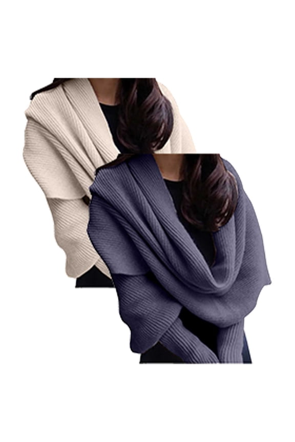 Clearance! Yigetop Scarf with Sleeves for Women Utrum Knitted Cable Wrap for Women Cropped Sweater Womens Wrap Sweater Knitted Scarf with Sleeves Knitted Wrap Scarf for Women Navy1 A