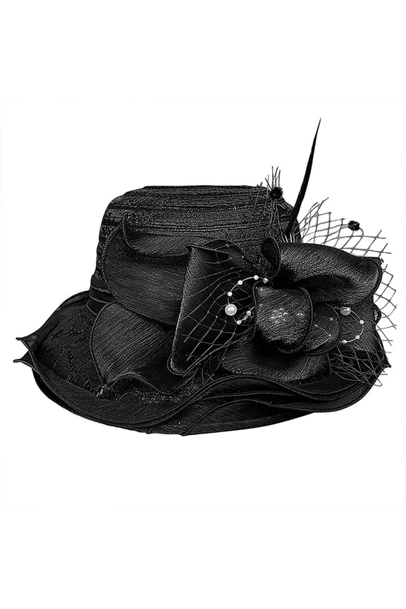 Clearance! Yigetop Sun Hats for Women Church Dress Hat for Women Black Fascinators Bridal Tea Party Wedding Hat Wide Brim Kentucky Derby Hats for Women Black A