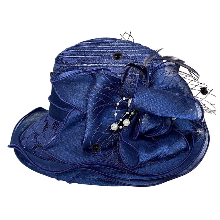 Clearance! Yigetop Sun Hats for Women Church Dress Hat for Women Black Fascinators Bridal Tea Party Wedding Hat Wide Brim Kentucky Derby Hats for Women Navy A
