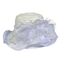 Clearance! Yigetop Sun Hats for Women Church Dress Hat for Women Black Fascinators Bridal Tea Party Wedding Hat Wide Brim Kentucky Derby Hats for Women White A