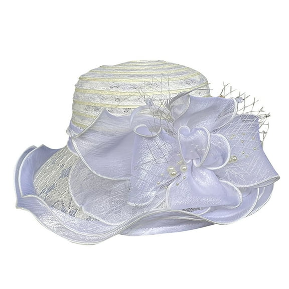 Clearance! Yigetop Sun Hats for Women Church Dress Hat for Women Black Fascinators Bridal Tea Party Wedding Hat Wide Brim Kentucky Derby Hats for Women White A