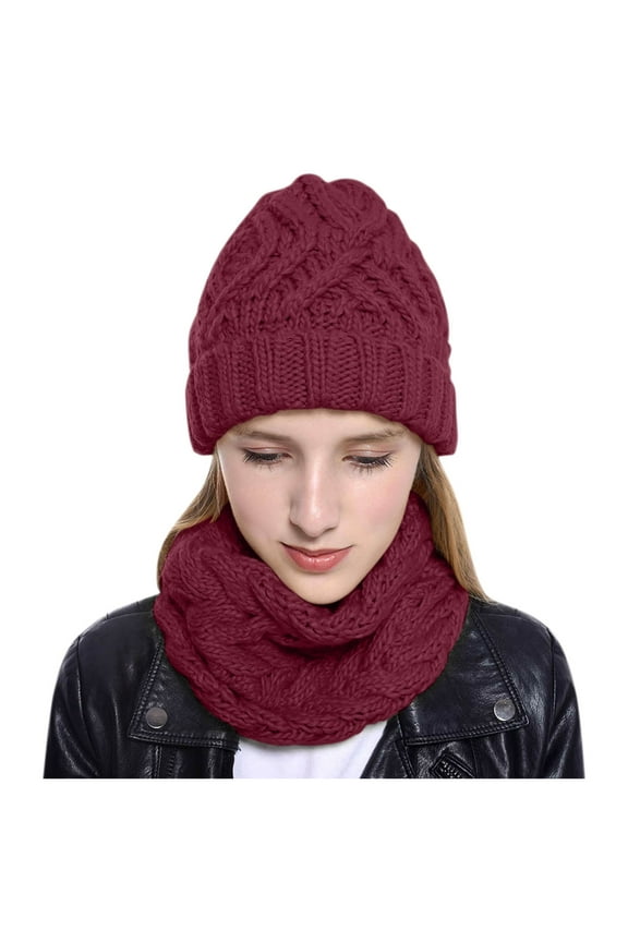 Clearance!Yoodem,,Hat and Scarf Set for Women,Beanie for Women,Women'S Hat Knit Cap Scarves with Circle Snow Winter,Winter Hat,Red