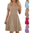 thumbnail image 1 of Young Adult Dresses Solid Dresses for Women Summer Casual Sleeveless Fold Self Tie Front Pleated Mini Sundress Beach Vacation Dress with Pocket S-3XL Gift for Her, 1 of 7