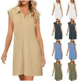 thumbnail image 1 of Young Adult Dresses Women's Fashion Summer Solid Color Sleeveless Lapel Casual Dress S-2XL Gift for Her, 1 of 8