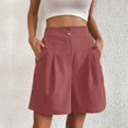 thumbnail image 1 of Yteetum Bermuda Shorts for Women Casual Solid Color Button Outdoor Pants Ladies Comfortable High Waist Wide Leg Hundred Loose Pants with Pocket Five Quarter Pants XL, 1 of 7