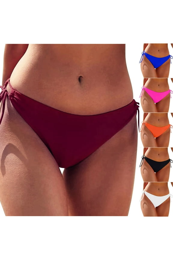 Bikinis for Women Moderate Coverage String Bathing Bottoms Summer Fashion Solid Side Tie Low Rise Swim Bottom Ladies Sexy Solid Color Slim Bikinis Straped Swimming Trunks